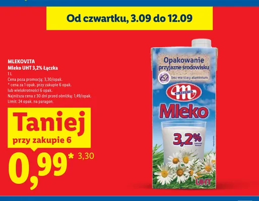 Mleko UHT Łączka Mlekovita 3,2% promocja w Lidl