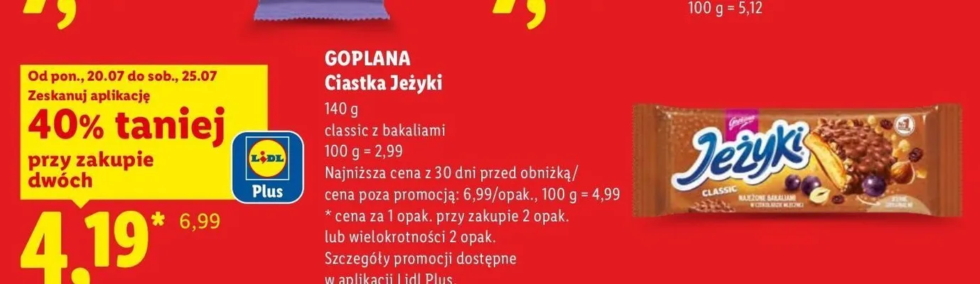 Ciastka Jeżyki classic z bakaliami Goplana promocja w Lidl