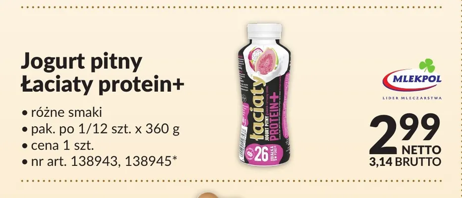 Jogurt pitny Łaciaty Protein+ promocja w Makro