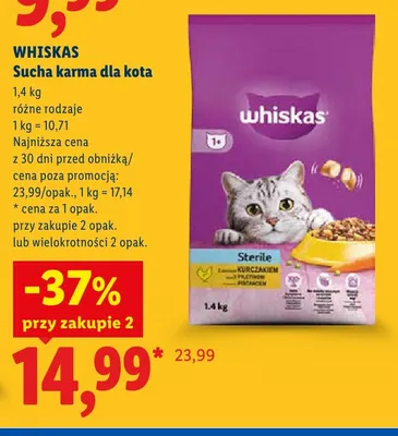 Sucha karma dla kota Whiskas promocja w Lidl