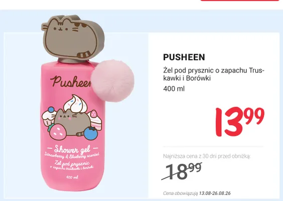 Żel pod prysznic Pusheen o zapachu truskawki i borówki promocja w Rossmann