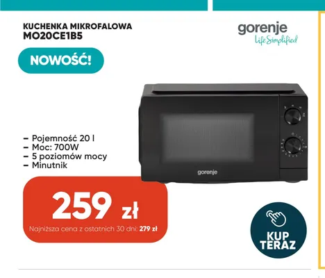 Kuchenka mikrofalowa Gorenje MO20CE1B5 promocja w Max Elektro