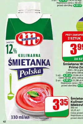 Śmietanka UHT 12% Kulinarna Polska Mlekovita promocja w Dino