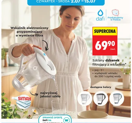 Szklany dzbanek filtrujący z wkładem Dafi 2 l promocja w Biedronka