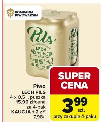 Piwo LECH PILS 4 x 0,5l puszka promocja w Carrefour Market