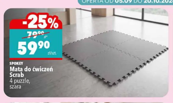 Mata do ćwiczeń Scrab 4 puzzle szara Spokey promocja w Biedronka
