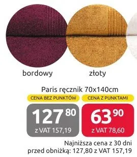 Ręcznik Paris 70x140cm złoty, gramatura 500g/m2 promocja w Selgros