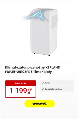 Klimatyzator przenośny KEPLAND Biały promocja w Media Expert