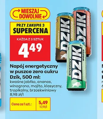 Napój energetyczny w puszce zero cukru Dzik klasyczny promocja w Biedronka