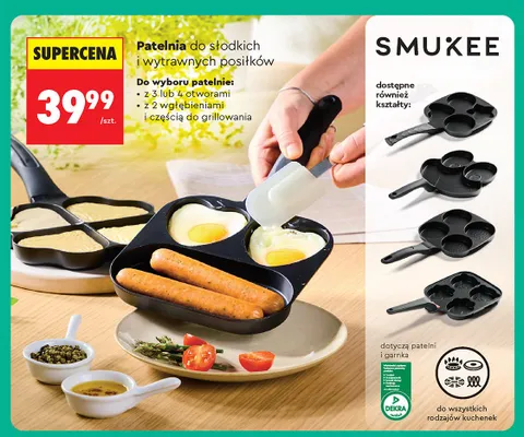 Patelnia do słodkich i wytrawnych posiłków SMUKEE z 4 otworami promocja w Biedronka