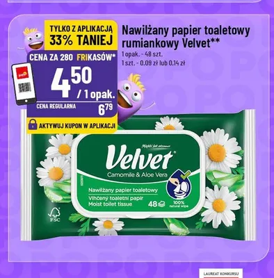 Nawilżany papier toaletowy rumiankowy Velvet Camomile & Aloe Vera promocja w POLOmarket