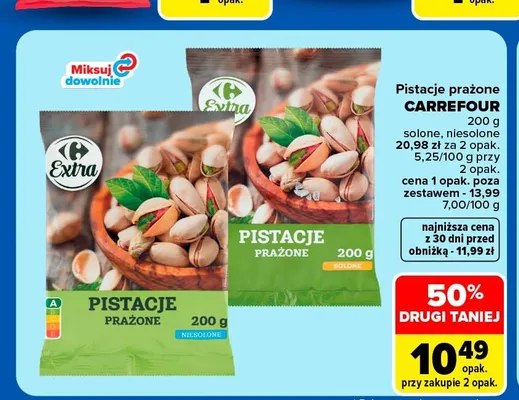 Pistacje prażone solone Carrefour Extra promocja w Carrefour Market