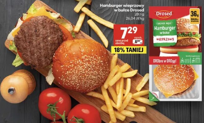 Hamburger wieprzowy w bułce Drosed promocja w Delikatesy Centrum