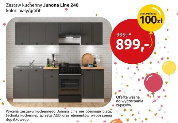Zestaw kuchenny Junona Line 240 kolor: biały/grafit promocja w Black Red White
