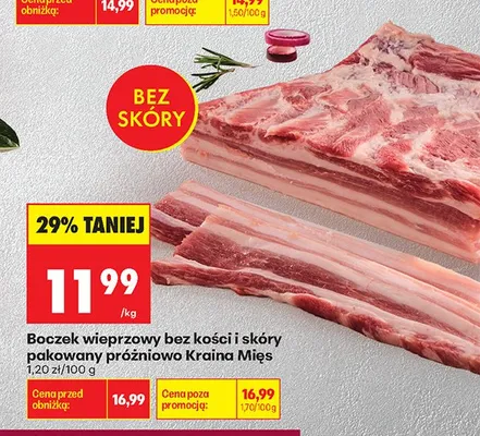 Boczek wieprzowy bez kości i skóry pakowany próżniowo Kraina Mięs promocja w Biedronka