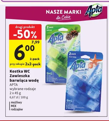 Kostka WC zawieszka barwiąca wodę 2-pak Apta promocja w Intermarche
