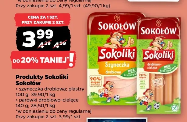 Parówki drobiowo-cielęce Sokoliki Sokołów promocja w Netto