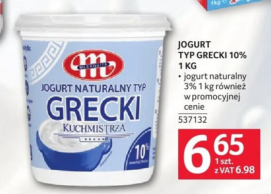 Jogurt naturalny typ grecki Mlekovita promocja w Selgros