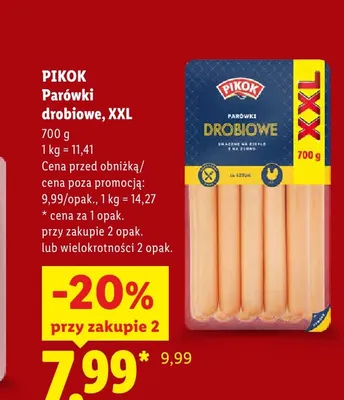 Parówki drobiowe XXL Pikok promocja w Lidl