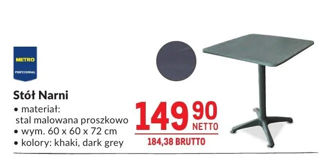 Stół Narni stal malowana proszkowo 60x60x72cm promocja w Makro
