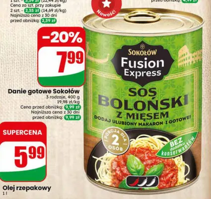 Danie gotowe Sokołów Sos boloński z mięsem promocja w Dino