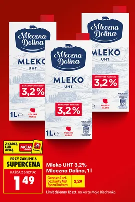 Mleko UHT 3,2% Mleczna Dolina promocja w Biedronka