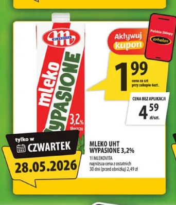 Mleko UHT Wypasione 3,2% Mlekovita promocja w Arhelan