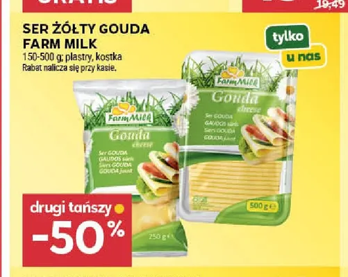 Ser żółty gouda w plastrach Farm Milk promocja w Stokrotka