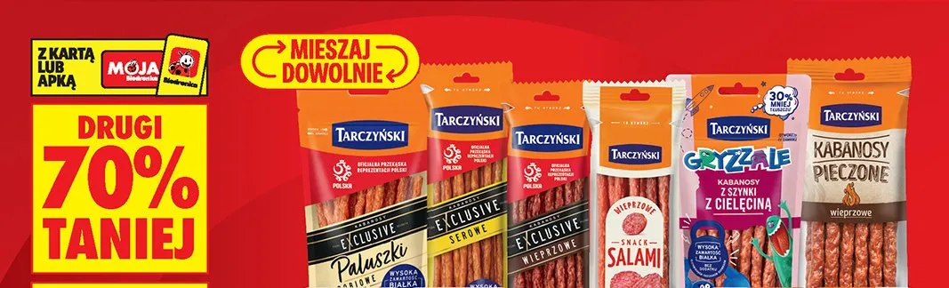 Wszystkie kabanosy drugi produkt -70% promocja w Biedronka