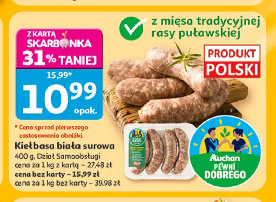 Kiełbasa biała surowa Auchan Pewni Dobrego promocja w Auchan