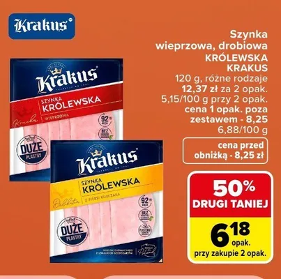 Szynka drobiowa Królewska Krakus promocja w Carrefour Market