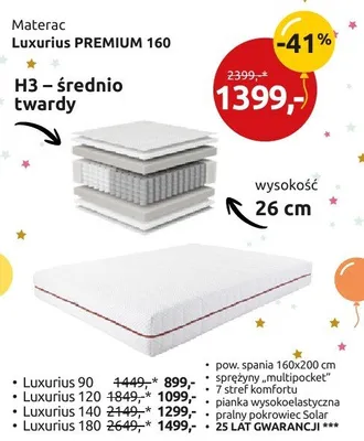 Materac Premium 160 H3 – średnio twardy promocja w Black Red White