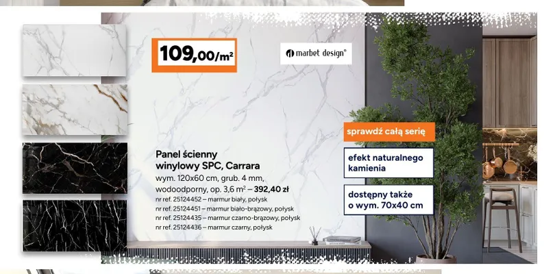 Panel ścienny winylowy SPC Carrara promocja w Bricoman