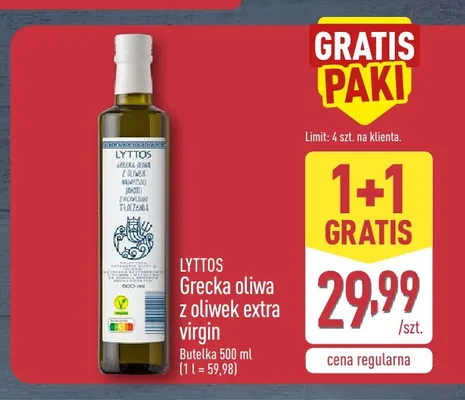 Grecka oliwa z oliwek extra virgin Lyttos promocja w Aldi