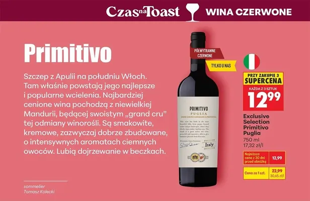 Wino Exclusive Selection Primitivo Puglia promocja w Biedronka