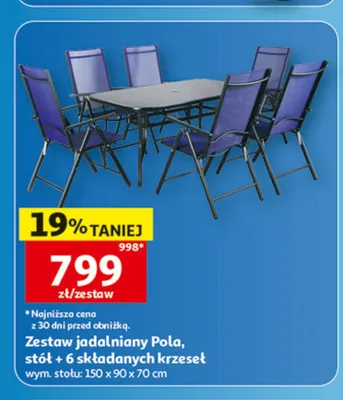 Zestaw jadalniany Pola stół + 6 składanych krzeseł promocja w Auchan