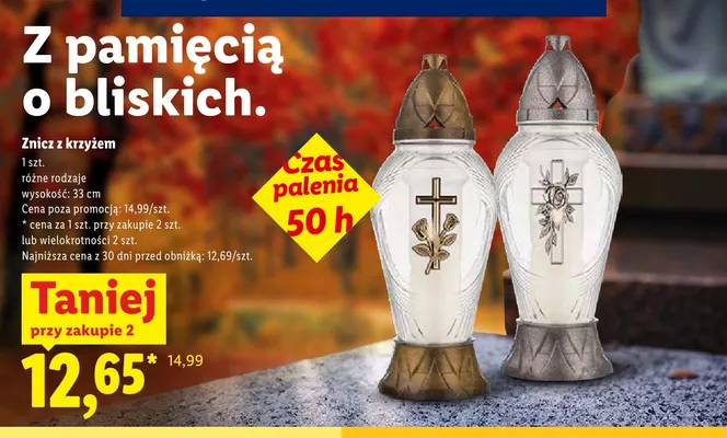 Znicz z krzyżem 33 cm promocja w Lidl