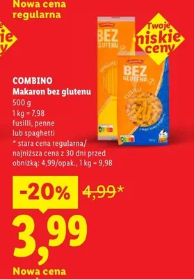 Makaron bez glutenu fusilli Combino promocja w Lidl