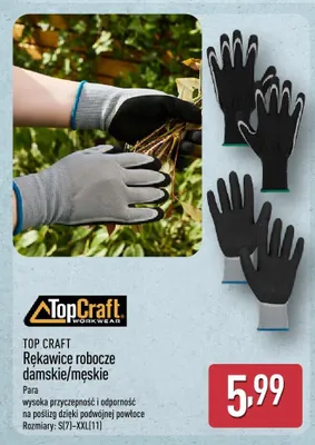 Rękawice robocze damskie/męskie TOP CRAFT promocja w Aldi