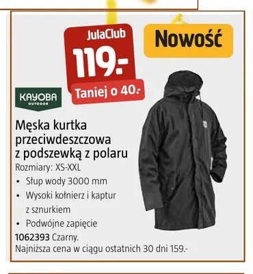 Męska kurtka przeciwdeszczowa z podszewką z polaru Kayoba Outdoor promocja w Jula