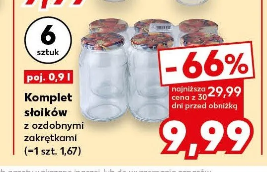 Komplet słoików z ozdobnymi zakrętkami poj. 0,9l 6-pak promocja w Kaufland