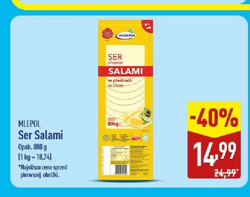 Ser Salami w plastrach Mlekpol promocja w Aldi