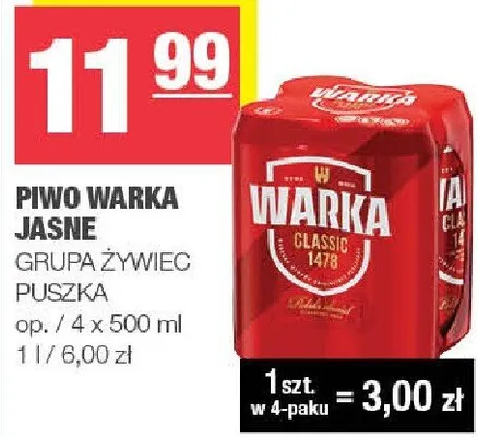 Piwo Warka jasne promocja w SPAR
