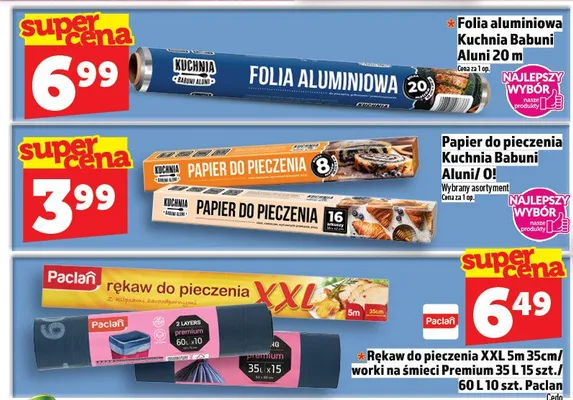 Rękaw do pieczenia XXL 5m 35cm/worki na śmieci Premium 35l 15 szt./60l 10 szt. promocja w TOPAZ