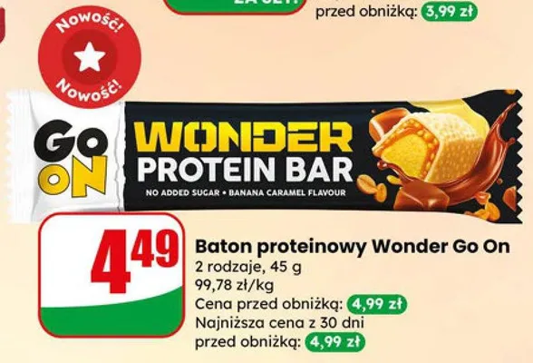 Baton proteinowy 2 rodzaje Wonder Go On promocja w Dino