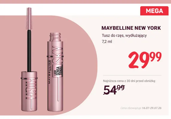 Tusz do rzęs wydłużający Maybelline New York promocja w Rossmann