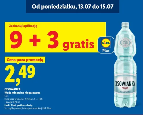 Woda mineralna niegazowana Cisowianka promocja w Lidl