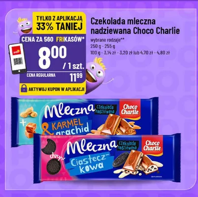 Czekolada mleczna nadziewana ciasteczkowa Choco Charlie promocja w POLOmarket