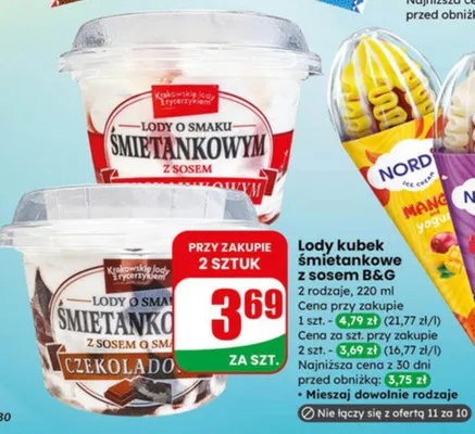 Lody rożek Nordis - 2 rodzaje promocja w Dino