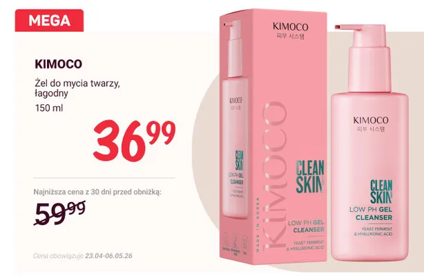 Żel do mycia twarzy łagodny Kimoco Clean Skin Low PH Gel Cleanser promocja w Rossmann